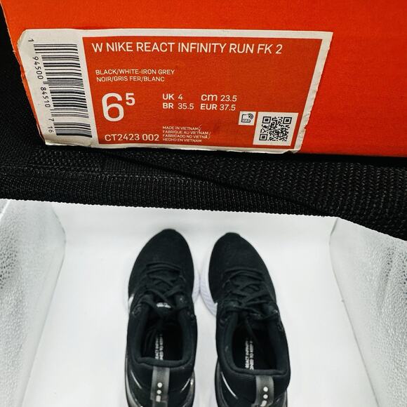 Size 6.5 - Nike React Infinity Run Flyknit 2 Black Women’s Running Shoe - Picture 8 of 9